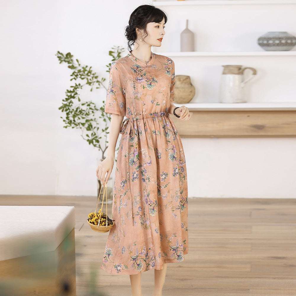 Retro Women's Improved Cheongsam Dress Literary Ramie Print