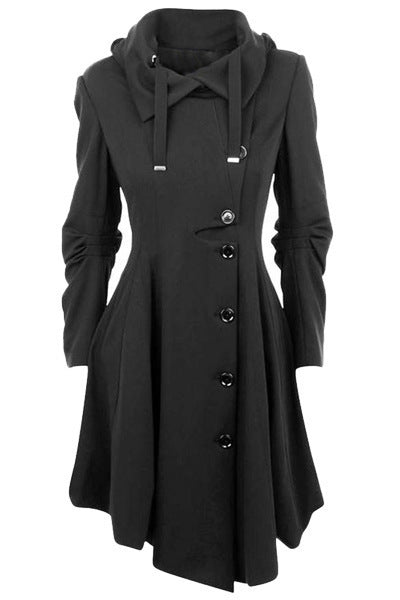 Asymmetric Black Coat Stand Collar Long Sleeve - globaltradeleader