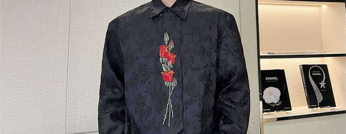 Embroidered Rose Tie Ombre Shirt