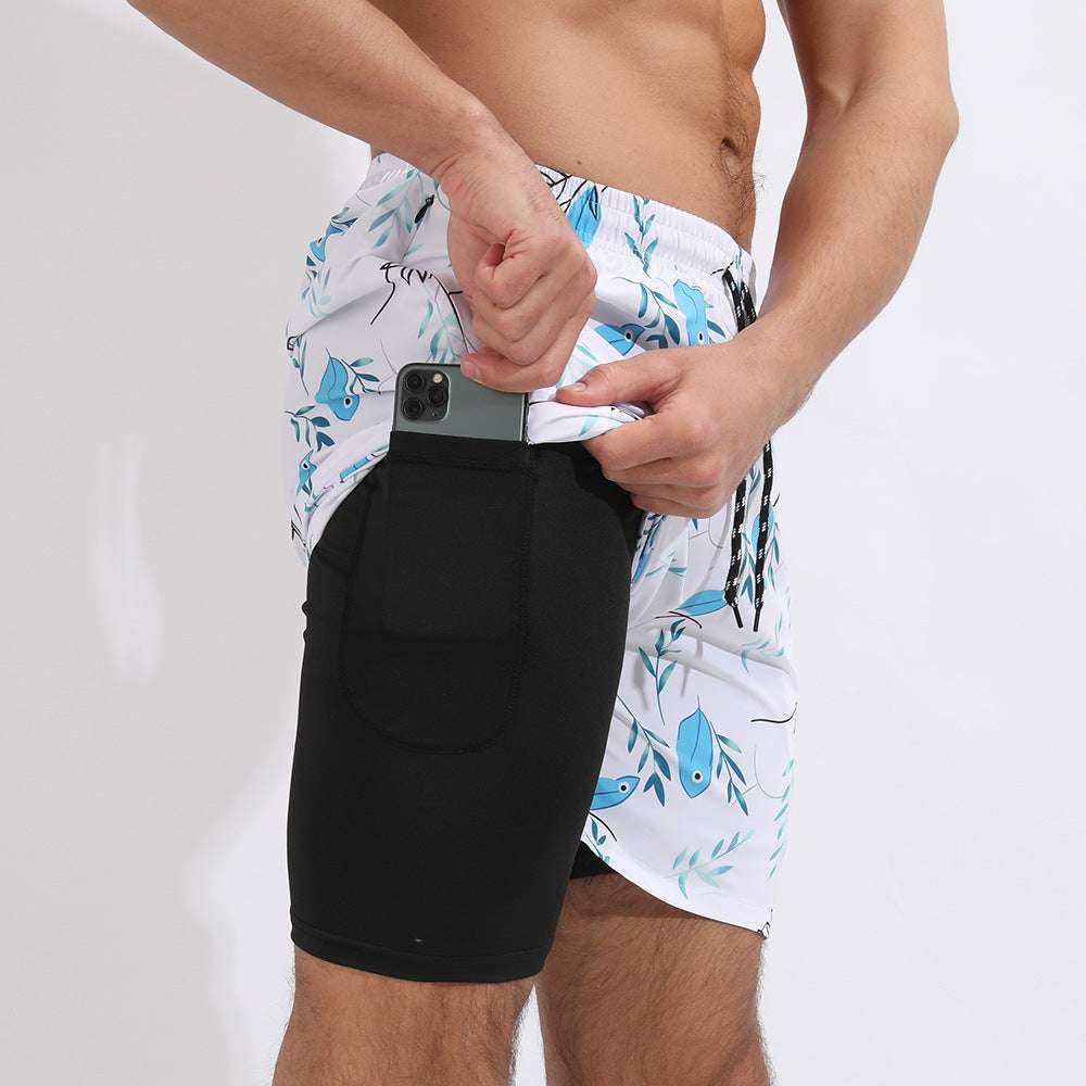 Gradient Printed Beach Shorts Double Layer Casual Sport Shorts - globaltradeleader