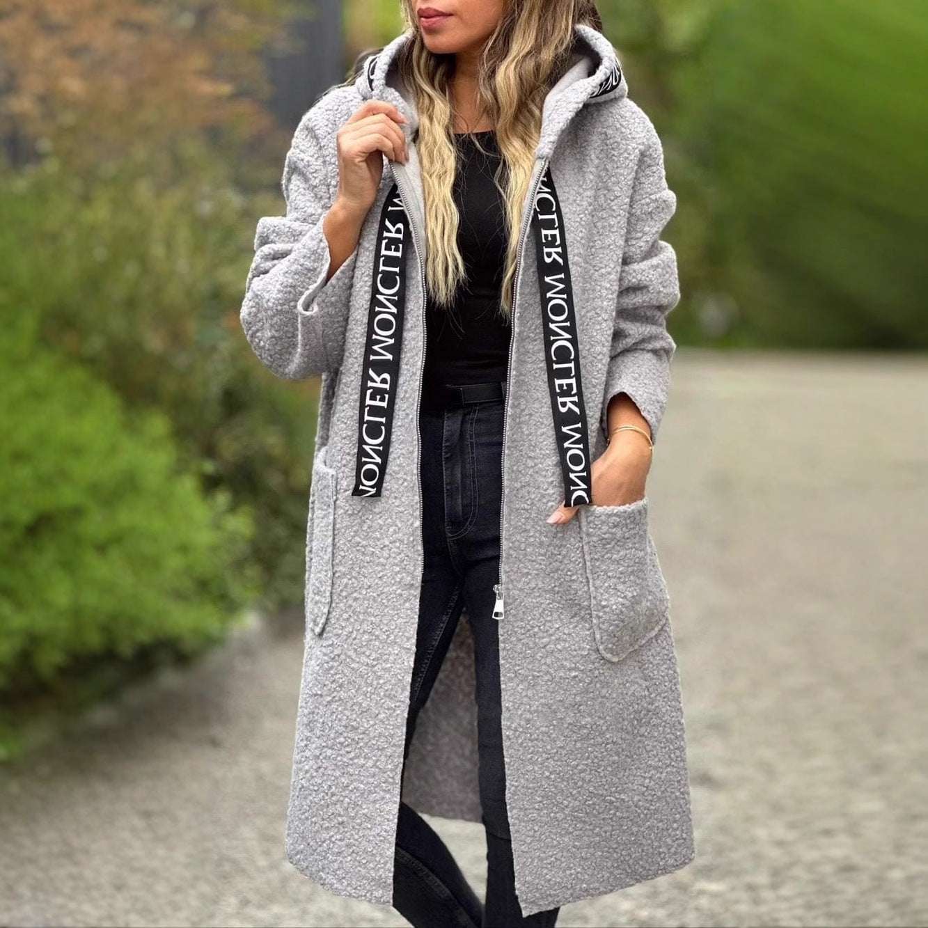 Ladies Hooded Letters Lamb Wool Coat - globaltradeleader