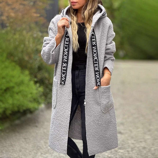 Ladies Hooded Letters Lamb Wool Coat - globaltradeleader