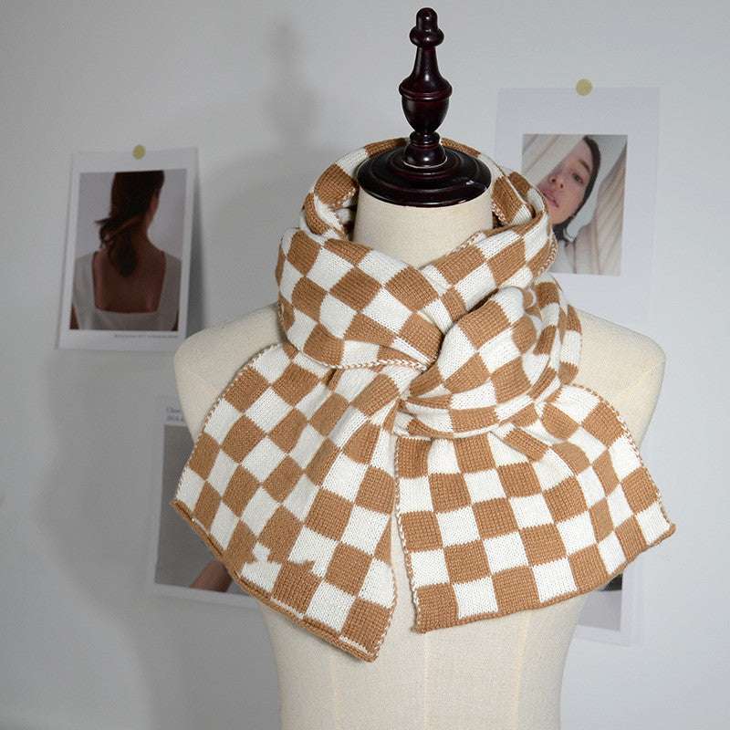 Women's Fashionable Elegant Wool Knitted Thermal Plaid Scarf
