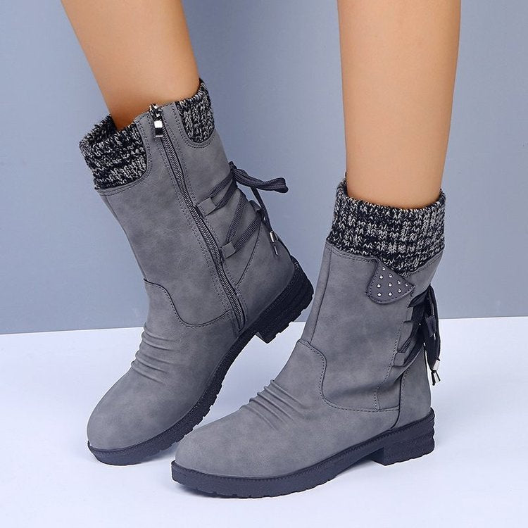 Lace Up Snow Boots Women Winter Cowgirl Shoes - globaltradeleader