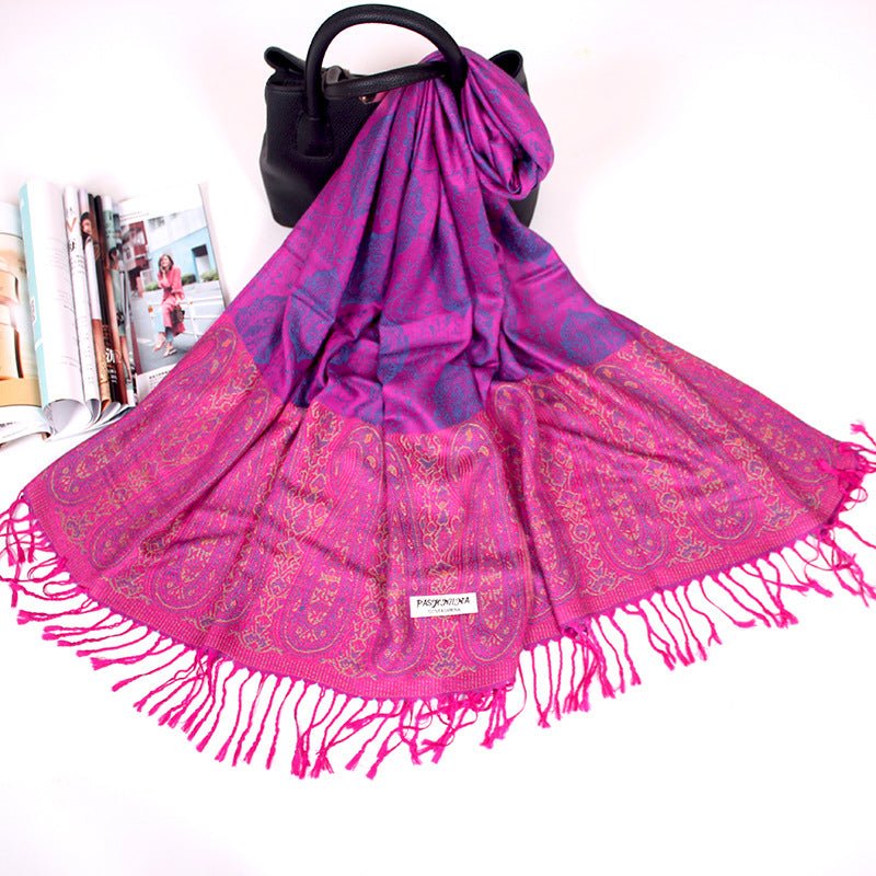 Ethnic Style Cashew Scarf Air Conditioning Talma Scarf Dual-use Jacquard Tassel