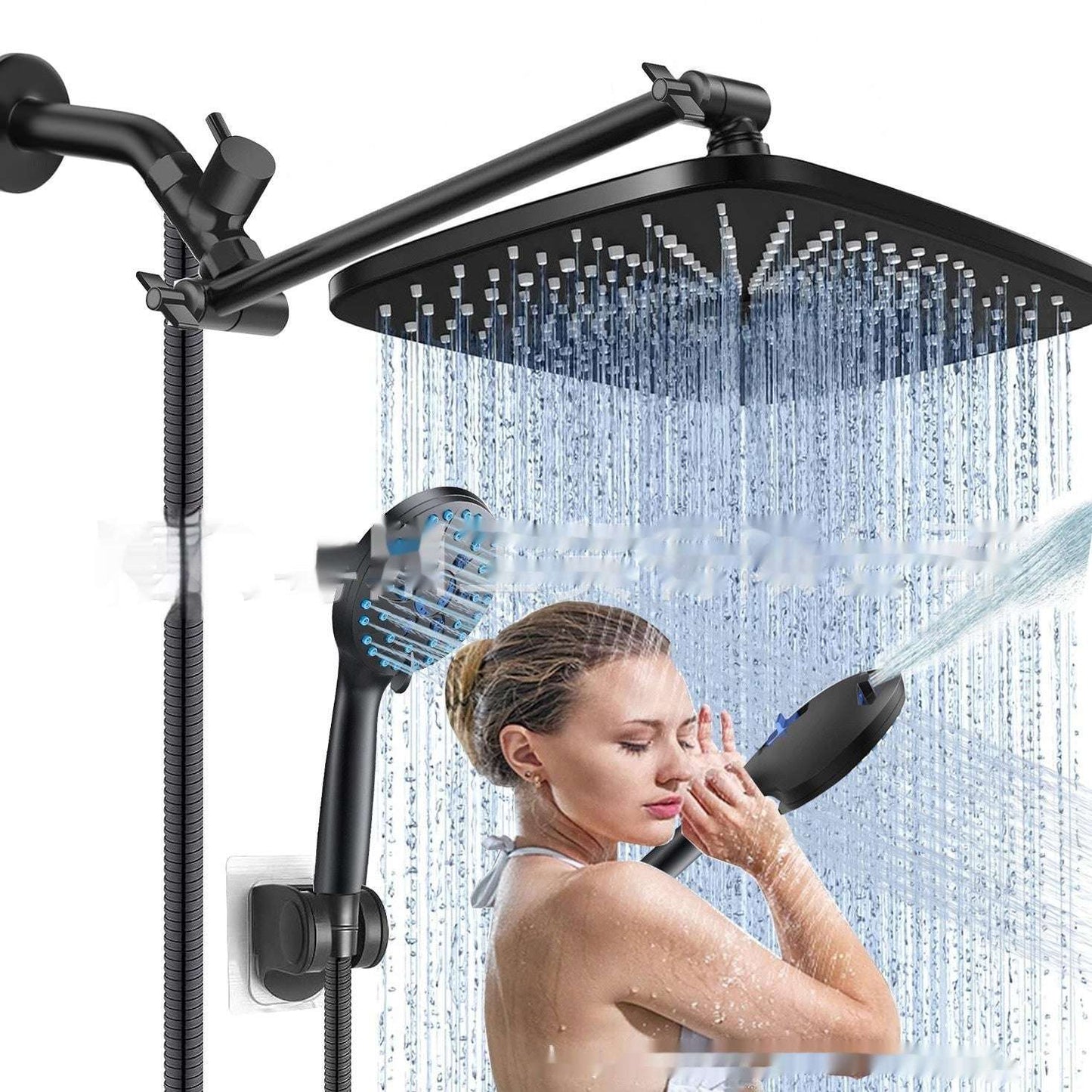 3-function Handheld Nozzle Elegant Black Shower Head Suit - globaltradeleader