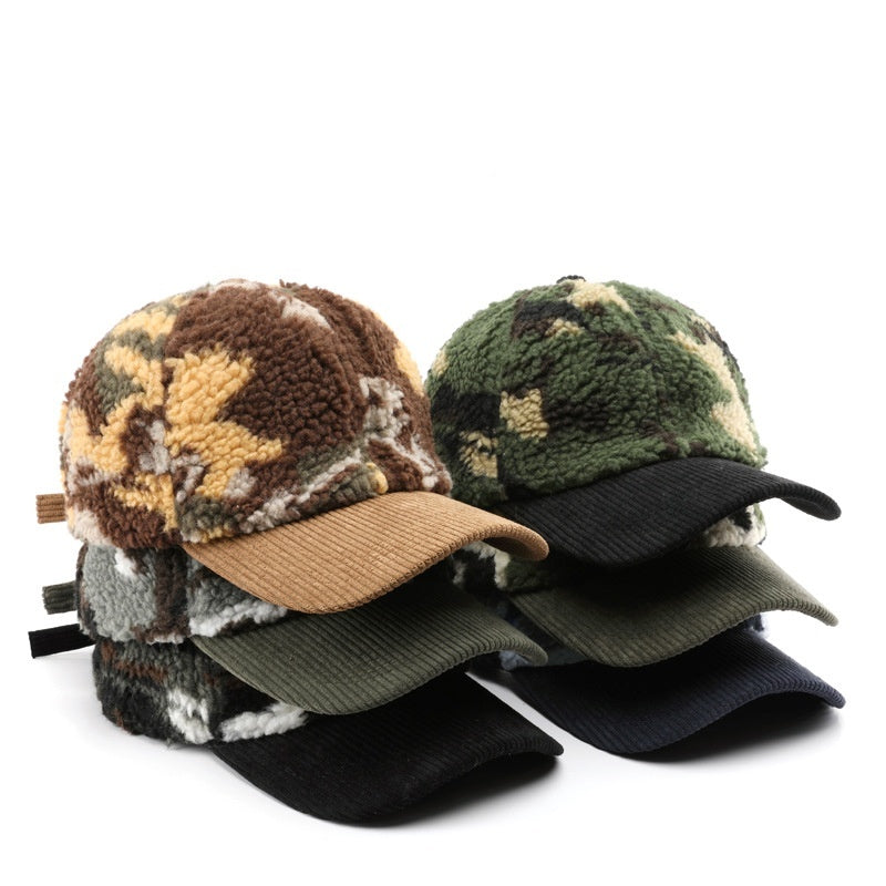 Color Blocking Plush Camouflage Solid Color Light Board Baseball Cap - globaltradeleader