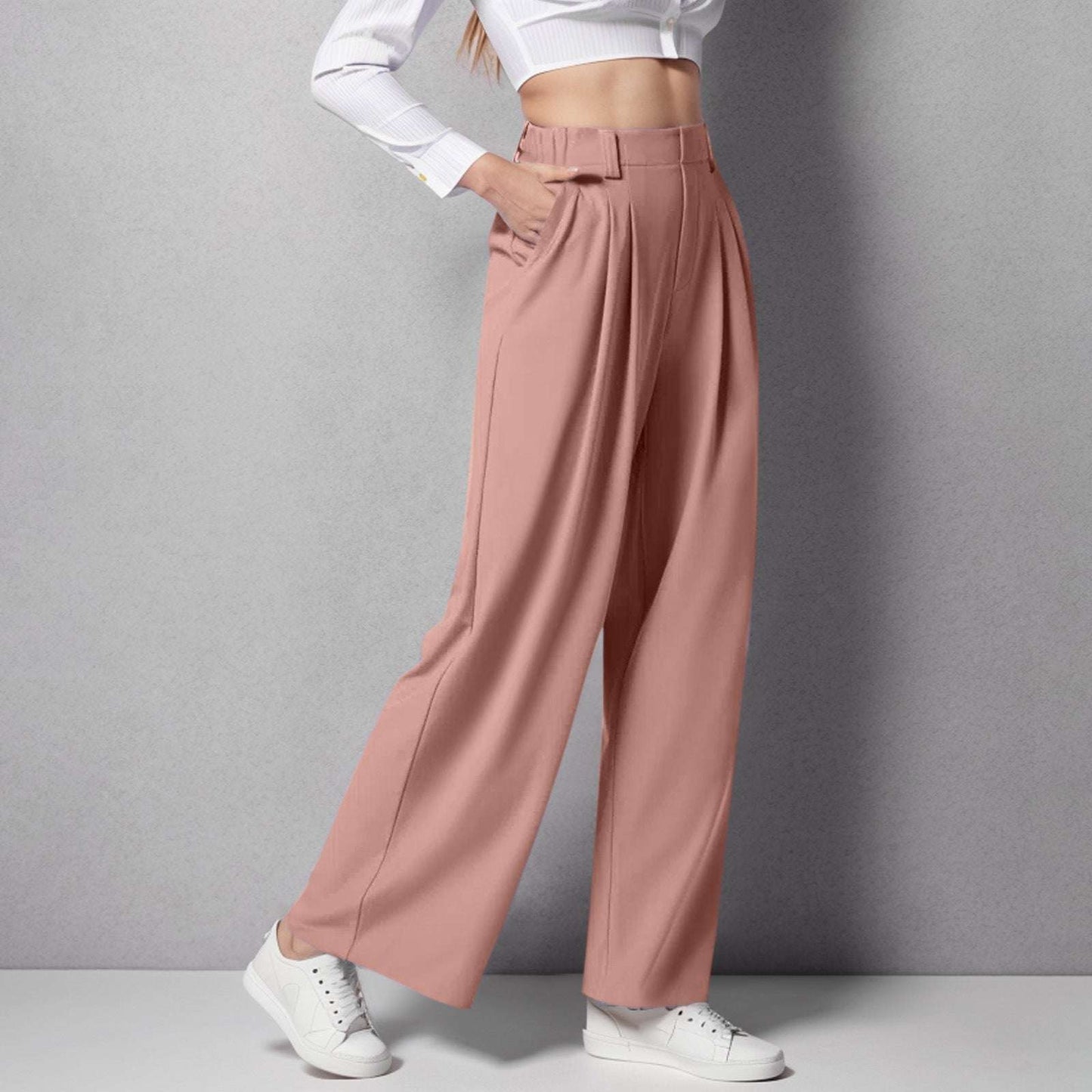 High Waist Straight Loose-fit Tappered Trousers Casual Simple - globaltradeleader