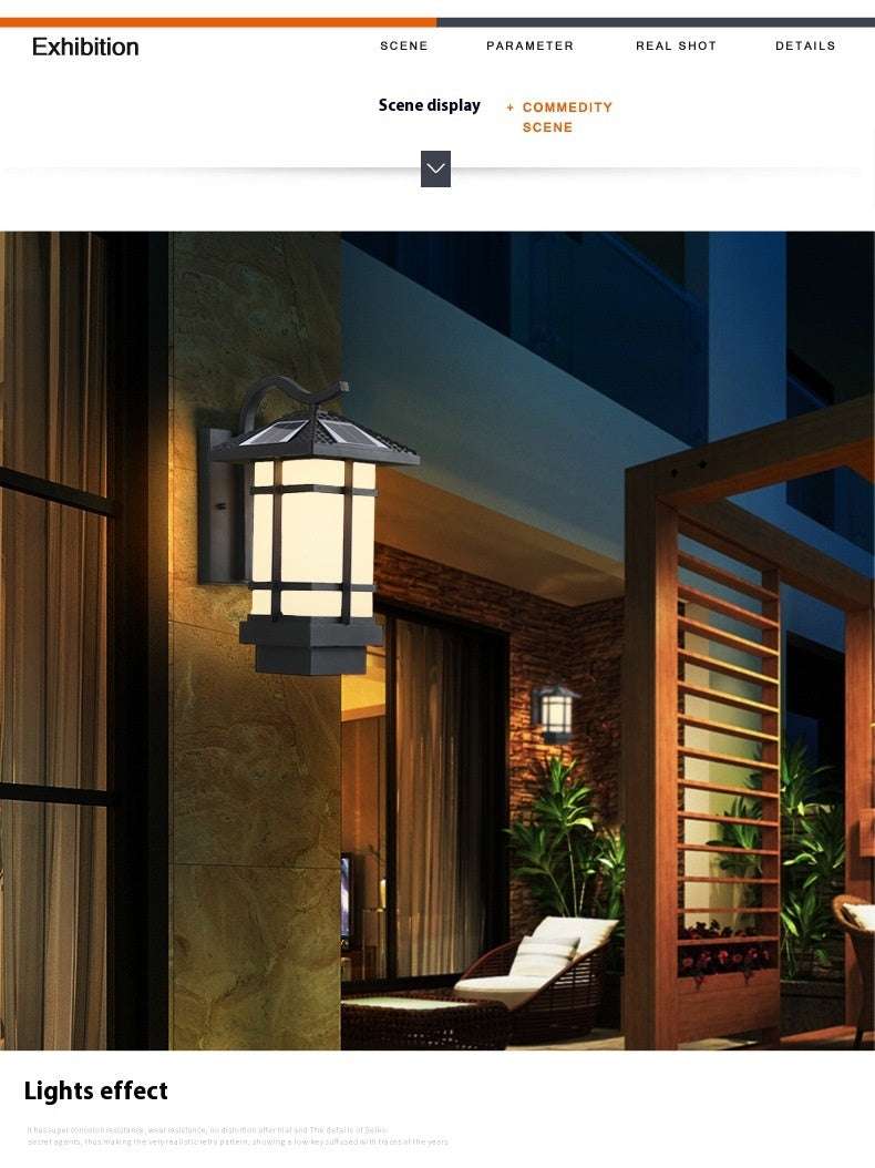 Pinye Solar Wall Lamp Outdoor Waterproof Garden Chinese Retro Villa Entrance Balcony Aisle - globaltradeleader