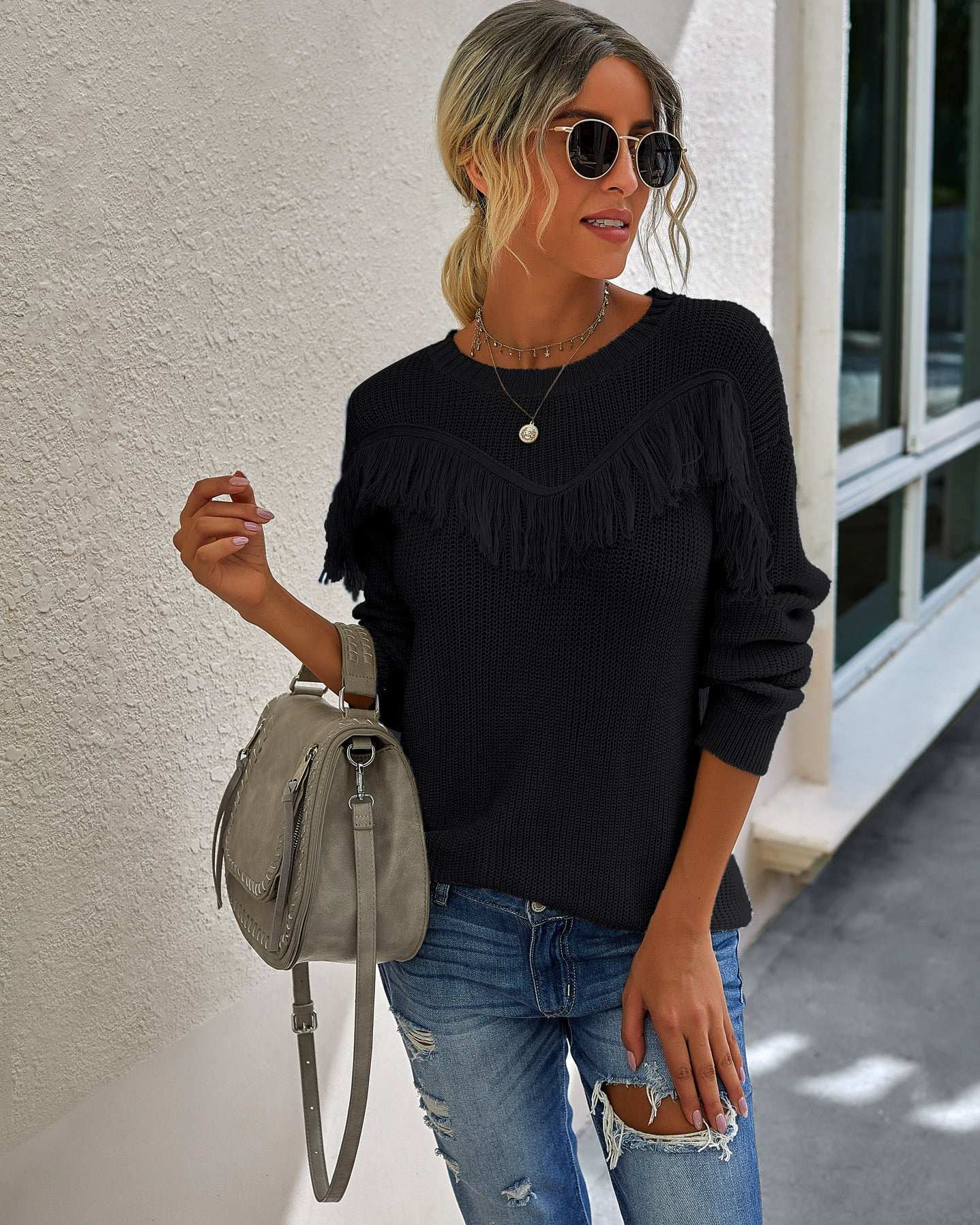 Fashion stitching tassel women's sweater - globaltradeleader