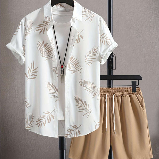 Summer New Style Shirt Shorts 3D Printed Casual Men's Cardigan Two-piece Set - globaltradeleader