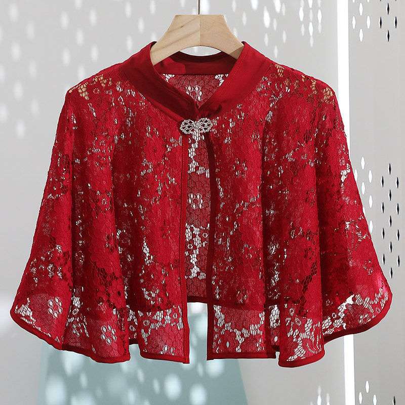 Cheongsam Shawl Retro Cloak Silver Buckle Lace Small Coat