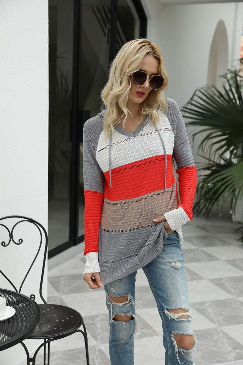 Hollow knitted hooded sweatshirt - globaltradeleader