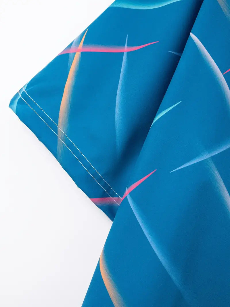 Summer New Men's Striped Feather Casual Beach Short Sleeve Button Shirt - globaltradeleader