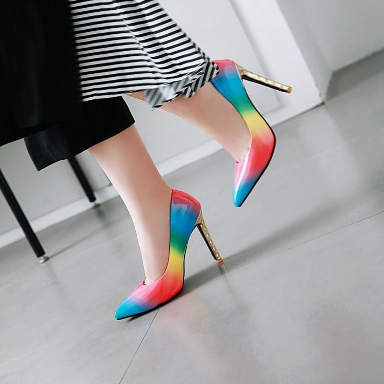 Rainbow Low-Top Pointed Toe Adhesive Shoes - globaltradeleader