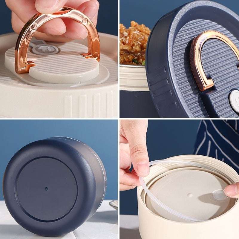 Stainless Steel Insulated Lunch Box Round Multi-layer Compartment - globaltradeleader