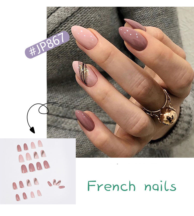 24pcs/box French Glossy Acrylic Press on Nails Long Coffin Pastel  Press on False Nails Stick on Nails Glossy Coffin Flash Fake Nails