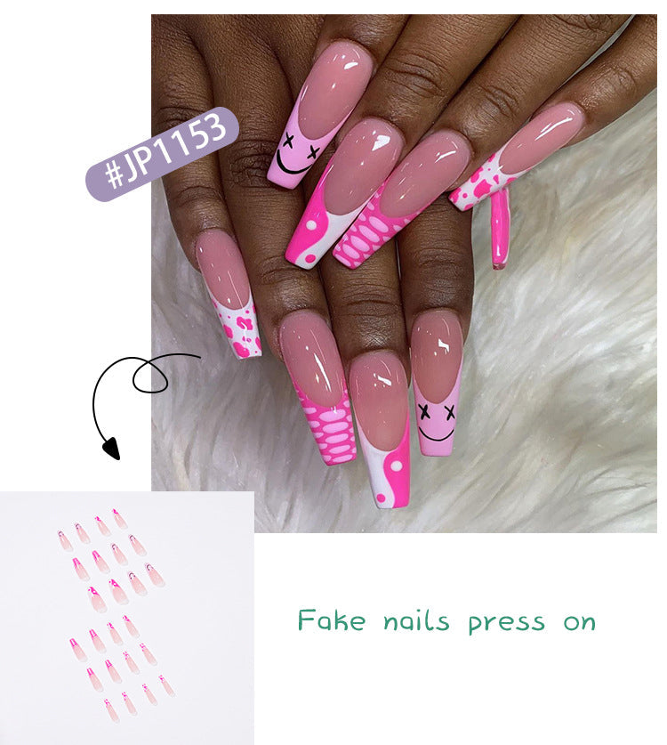 24pcs/box French Glossy Acrylic Press on Nails Long Coffin Pastel  Press on False Nails Stick on Nails Glossy Coffin Flash Fake Nails