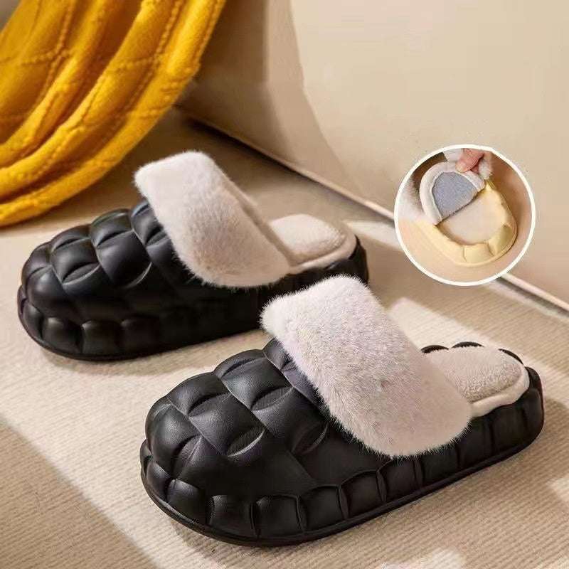 Fuzzy Slippers Women Winter Bedroom Indoor Shoes With Detachable Heel - globaltradeleader