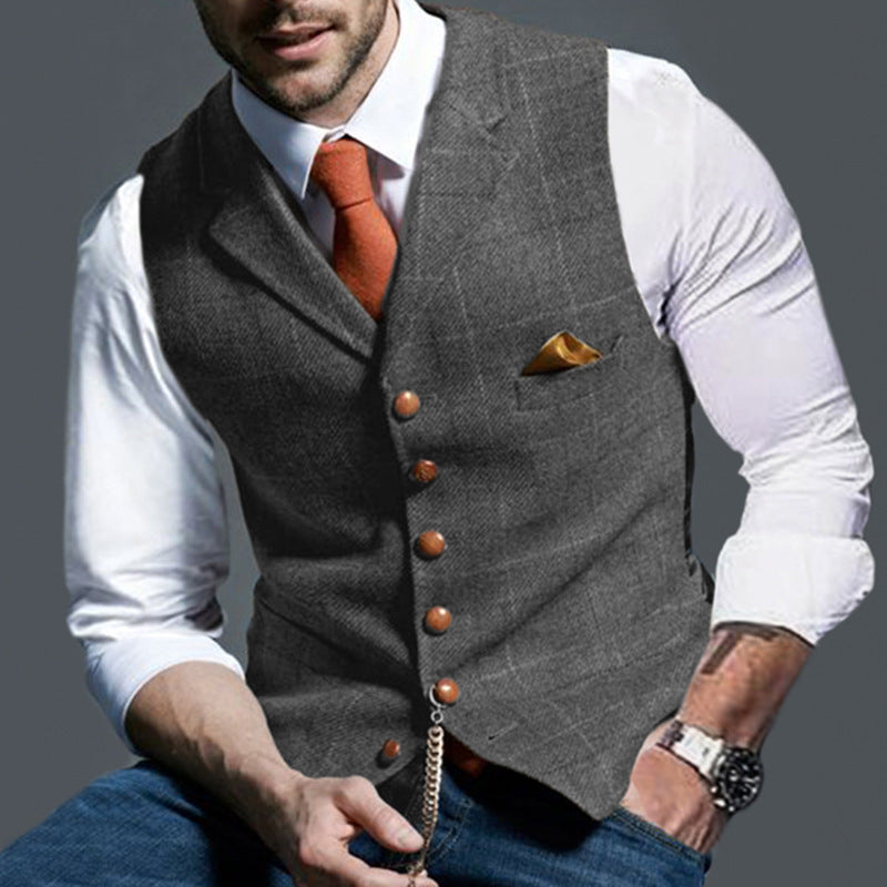 Casual Lapel Plaid Slim Fit Men's Vest Vest - globaltradeleader