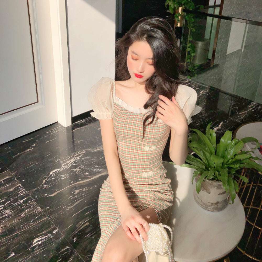 Bubble sleeve cheongsam dress