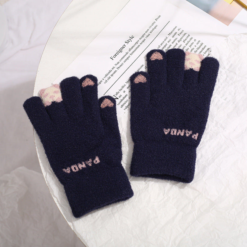 Knitted Gloves Touchscreen Winter Cute Panda Warm Goves For Cycling Women - globaltradeleader