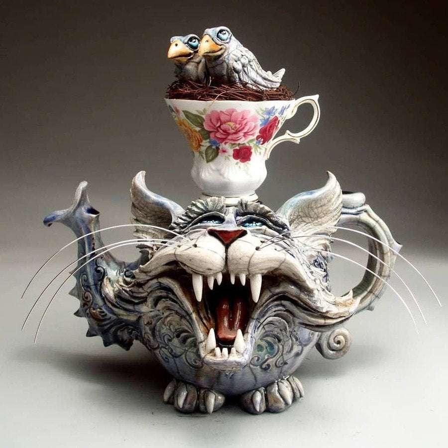 Handmade Art Cat Teapot Devil Cat Resin Craft Ornament