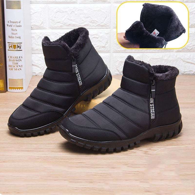 Winter Boots For Men Waterproof Warm Shoes With Plush Zipper Design - globaltradeleader