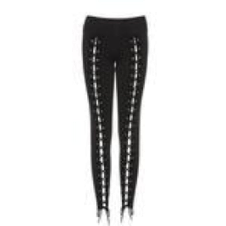 Sexy Solid Color Double-rowed Eyelet Slim Leggings - globaltradeleader