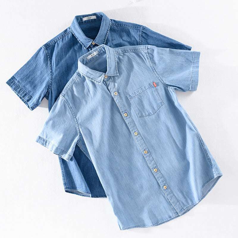 Summer Cotton Short Sleeve Denim Shirt For Men Classic All-matching - globaltradeleader