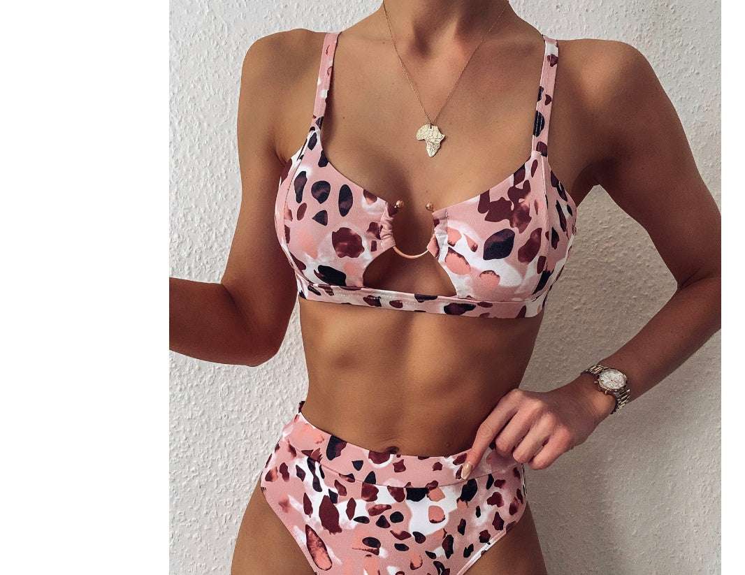 Ladies split swimsuit leopard print - globaltradeleader