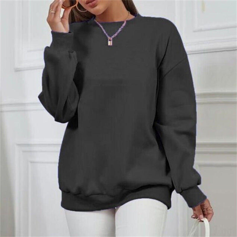 Thick Loose Round Neck Long Sleeve Solid Color Hoodie - globaltradeleader