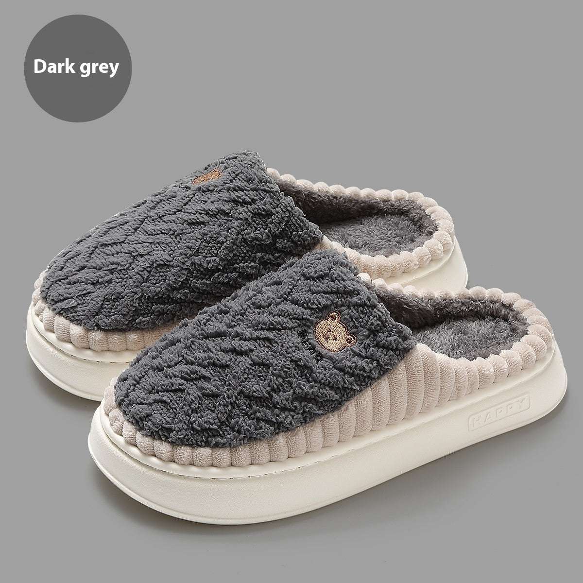 Cute Bear Plush Slippers Winter Warm Fleece Shoes Indoor Bedroom Floor Home Slippers For Women Men Couple - globaltradeleader