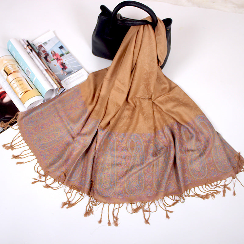 Ethnic Style Cashew Scarf Air Conditioning Talma Scarf Dual-use Jacquard Tassel