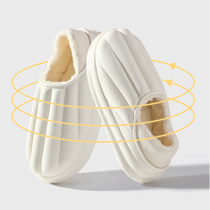 Fashion Shell Shape Design Cotton Shoes Women Waterproof Thick-soled Non-slip Plush Slippers Winter Indoor Outdoor House Shoes - globaltradeleader