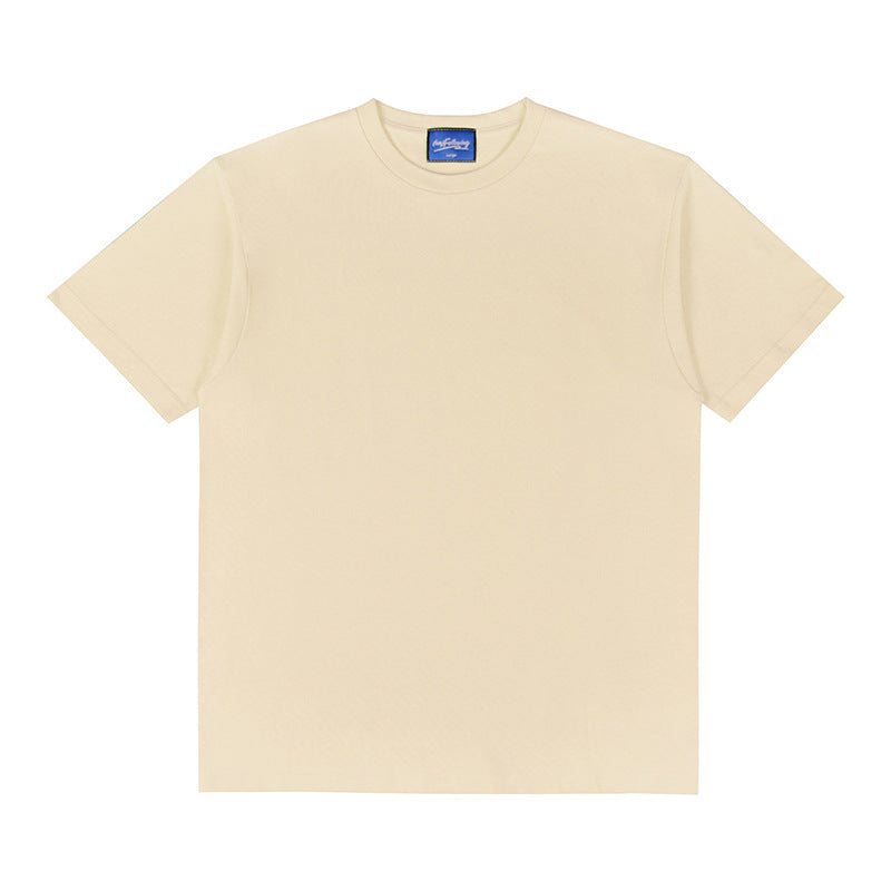 Heavy American High Street Solid Color Loose Shoulder Cotton Round Neck T-shirt - globaltradeleader