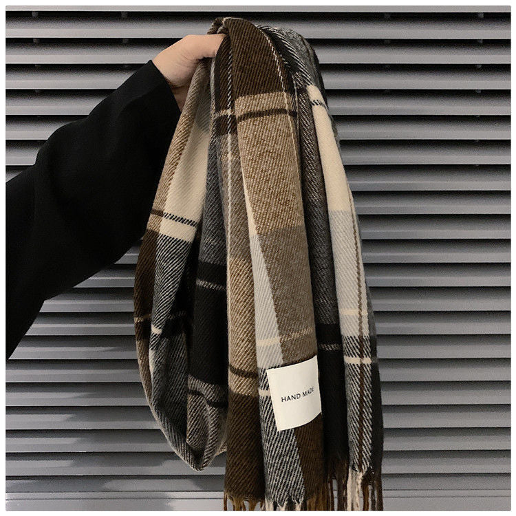 Men's Fashionable And Versatile Plaid Faux Cashmere Scarf