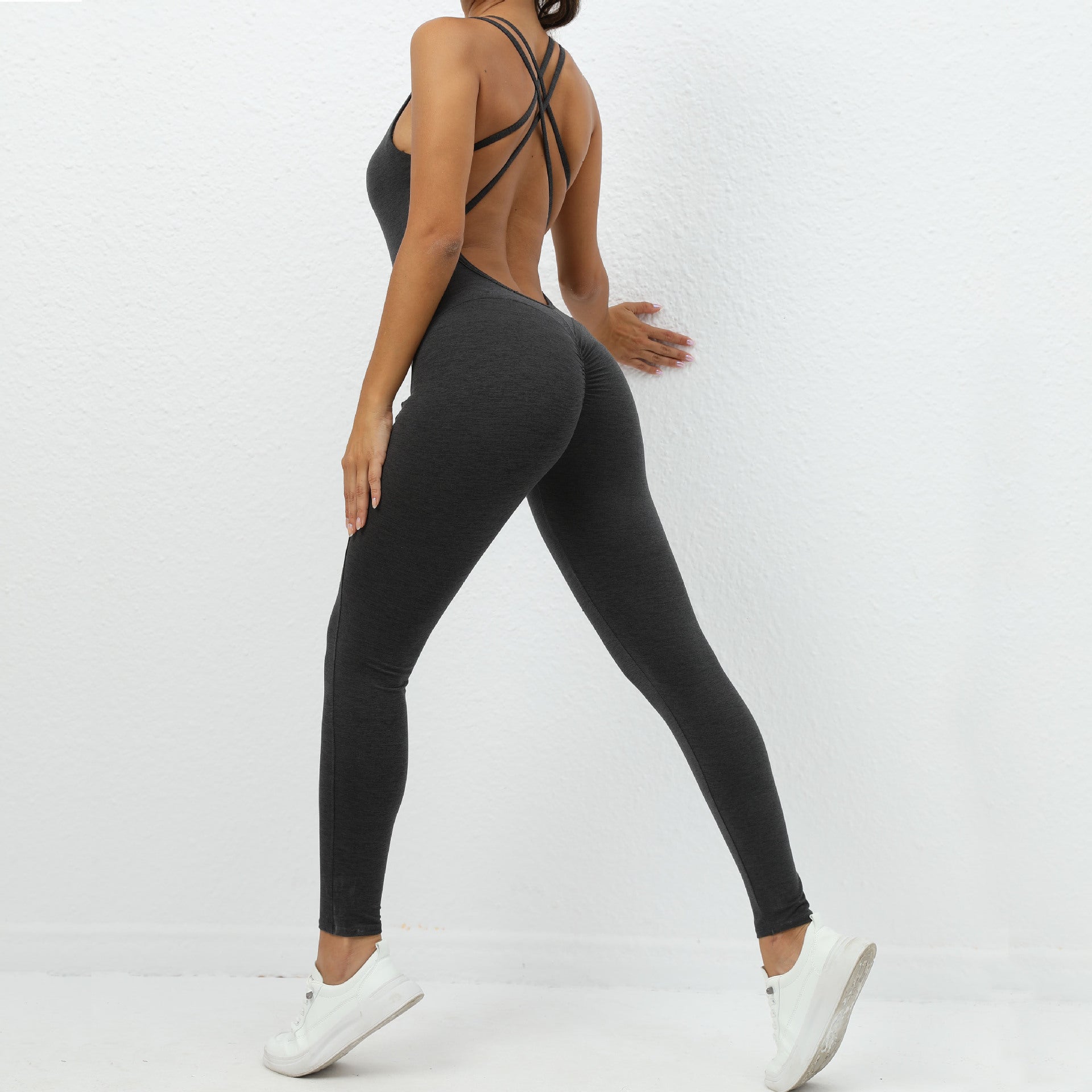 Yoga Jumpsuit With Cross-strap Back Design Quick-drying Tight-fitting Running Sports Fitness Pants Fashion Seamless Leggings For Womens Clothing - globaltradeleader