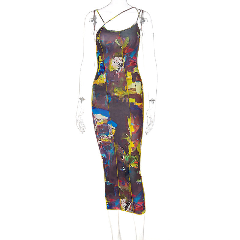 Summer Women's Sling Print Halter Dress - globaltradeleader