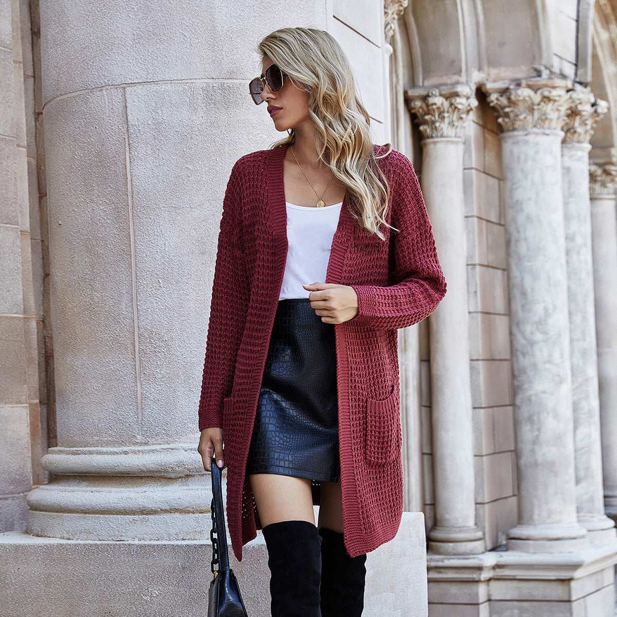Women's solid color sweater coat - globaltradeleader