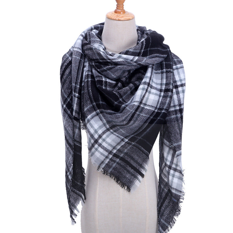 Autumn And Winter Artificial Cashmere Scarf High Density Triangular Binder Couple Plaid Scarf Warm Shawl