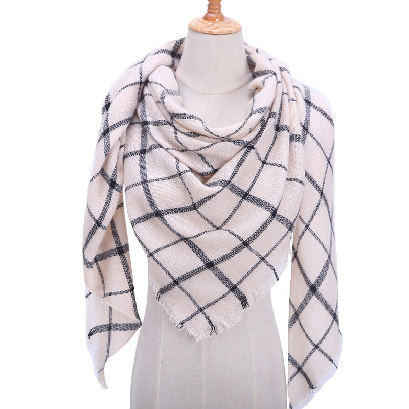 Autumn And Winter Artificial Cashmere Scarf High Density Triangular Binder Couple Plaid Scarf Warm Shawl