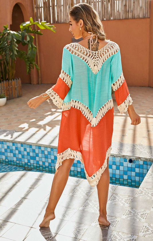 Cardigan V-Neck Hollow Lace-Up Beach Blouse Sunscreen - globaltradeleader