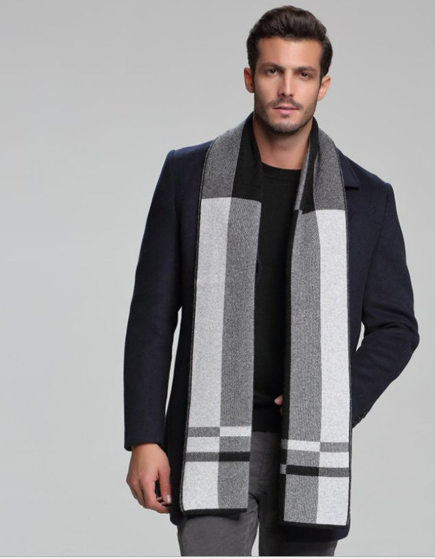autumn and winter new men's scarf cashmere tide men's business casual thick warm scarf long double-sided - globaltradeleader