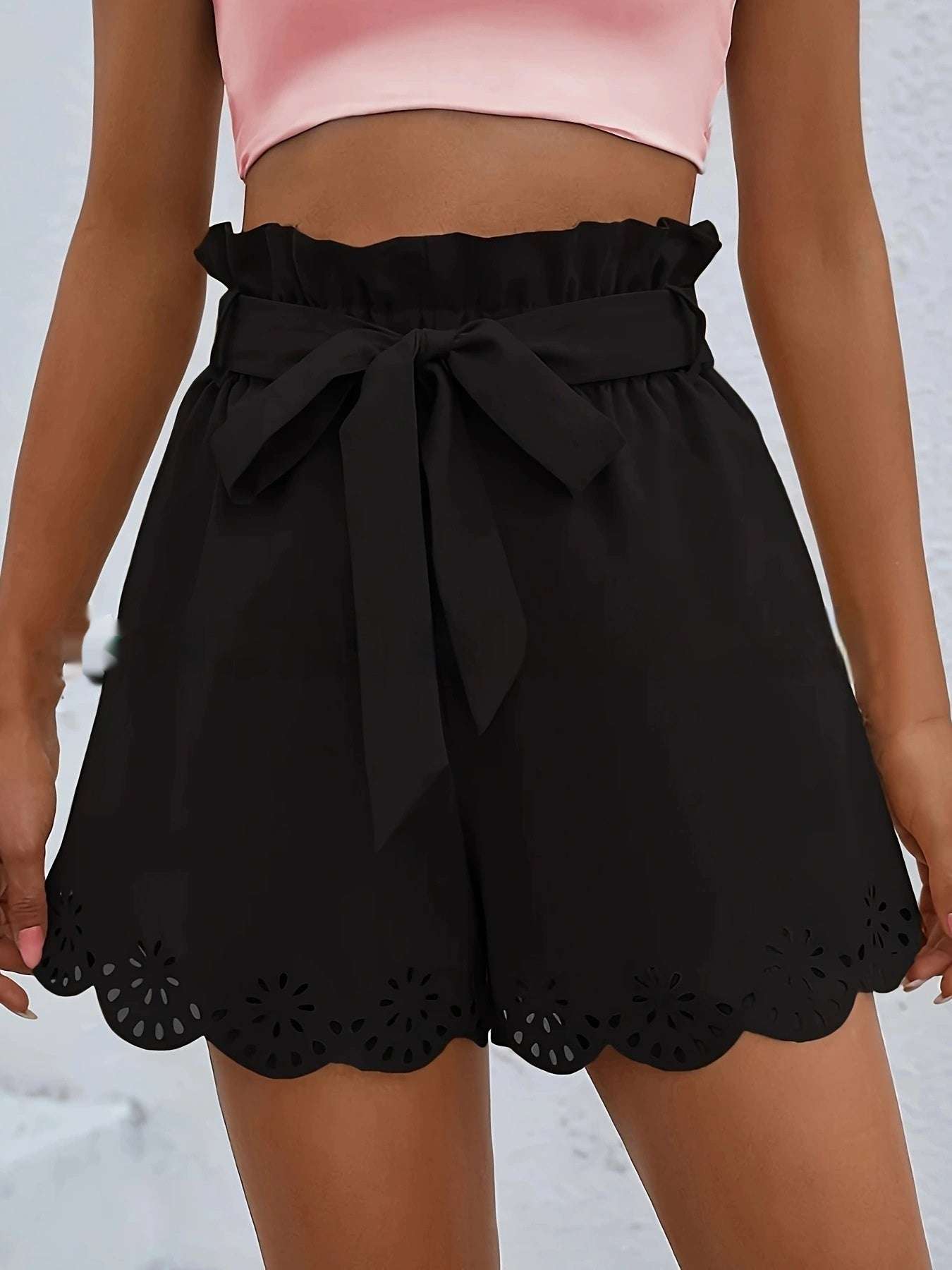 Women's Solid Color Wavy Ankle Belt Shorts - globaltradeleader