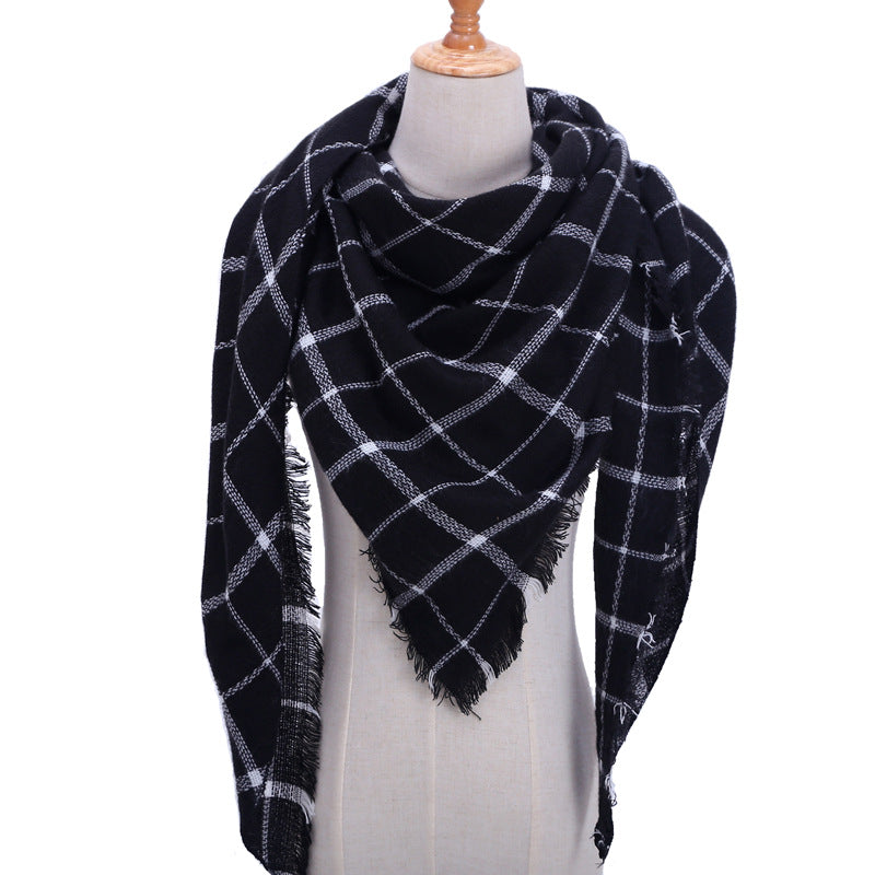 Autumn And Winter Artificial Cashmere Scarf High Density Triangular Binder Couple Plaid Scarf Warm Shawl