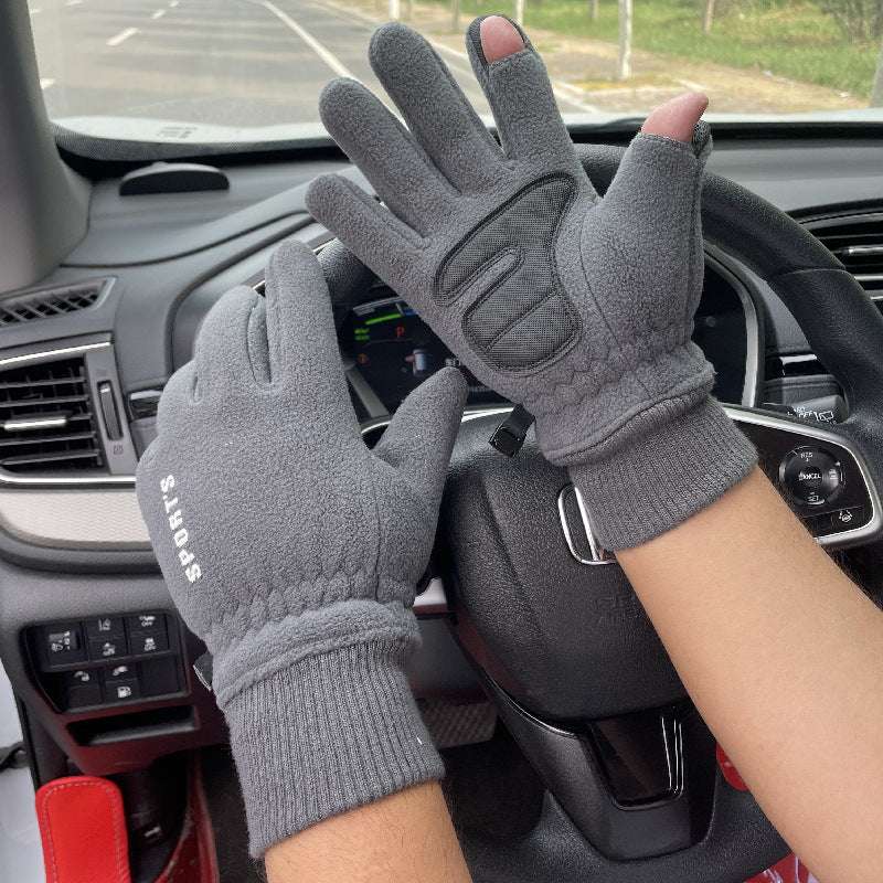 Outdoor Ski Riding Gloves Winter Polar Fleece Flip Cover Winter Gloves Men And Women Plus Velvet Thickened Warm Touch Screen Gloves - globaltradeleader