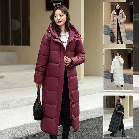Women's Super Long Down Jacket Winter Puffer Thick Coat Black Red Hooded Zipper Keep Warm Fall Winter Casual Clothes - globaltradeleader