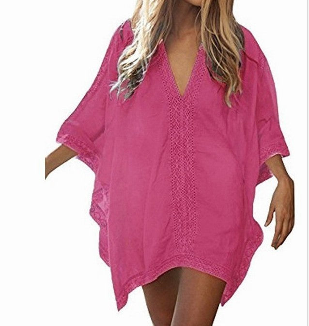 Patchwork Lace Sunscreen Beach Bikini Blouse - globaltradeleader