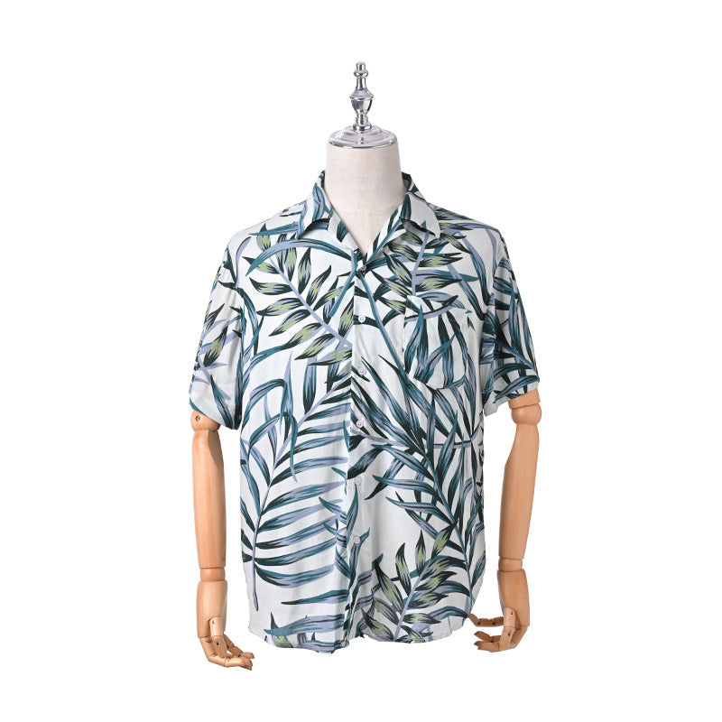 Men's Shirt Rayon Printed Cardigan Short Sleeve Beach Shirt - globaltradeleader
